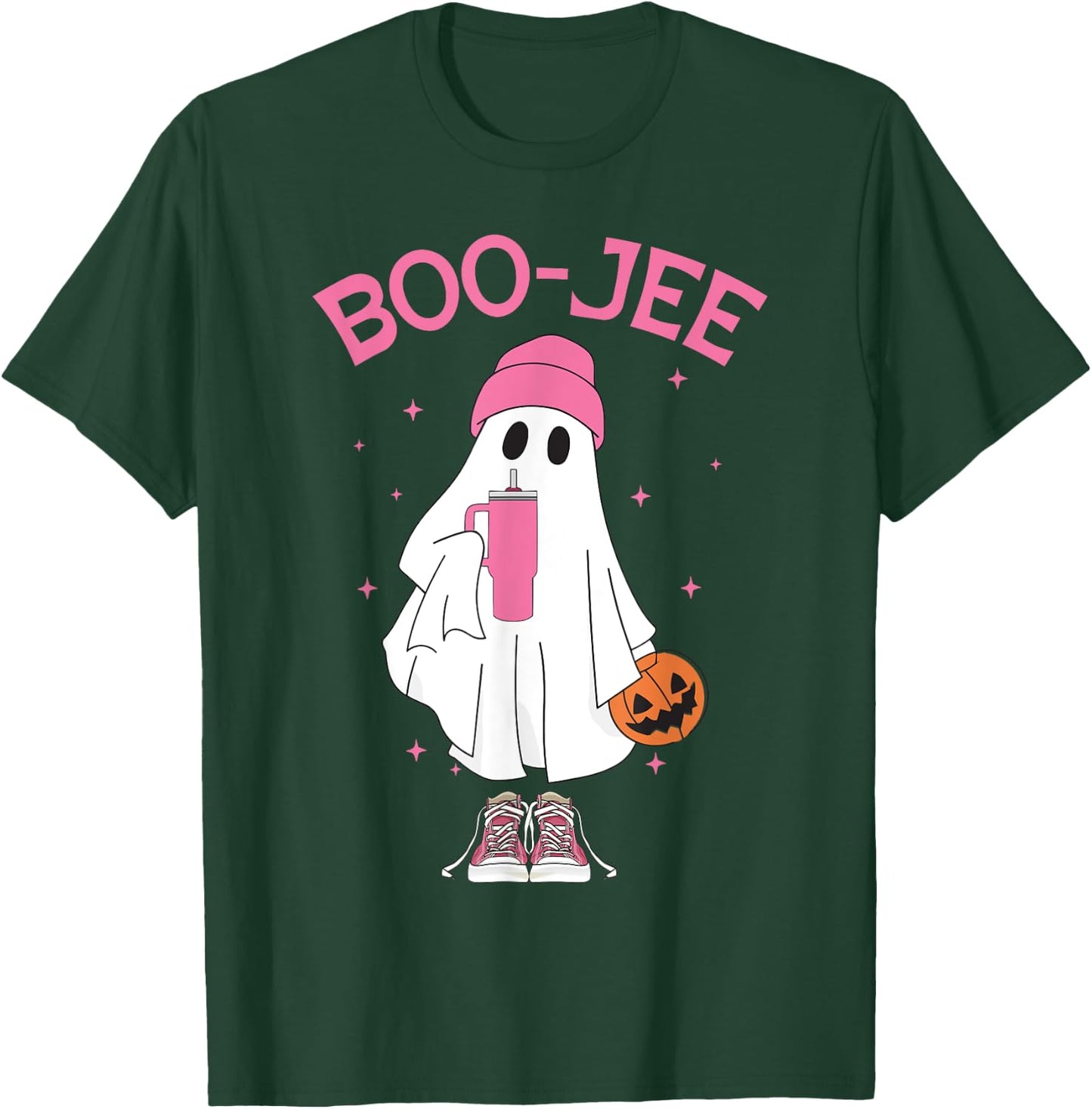 Boo-Jee Spooky Season Ghost Pink Halloween Pumpkin Boujee T-Shirt - T-Shirt | Forest