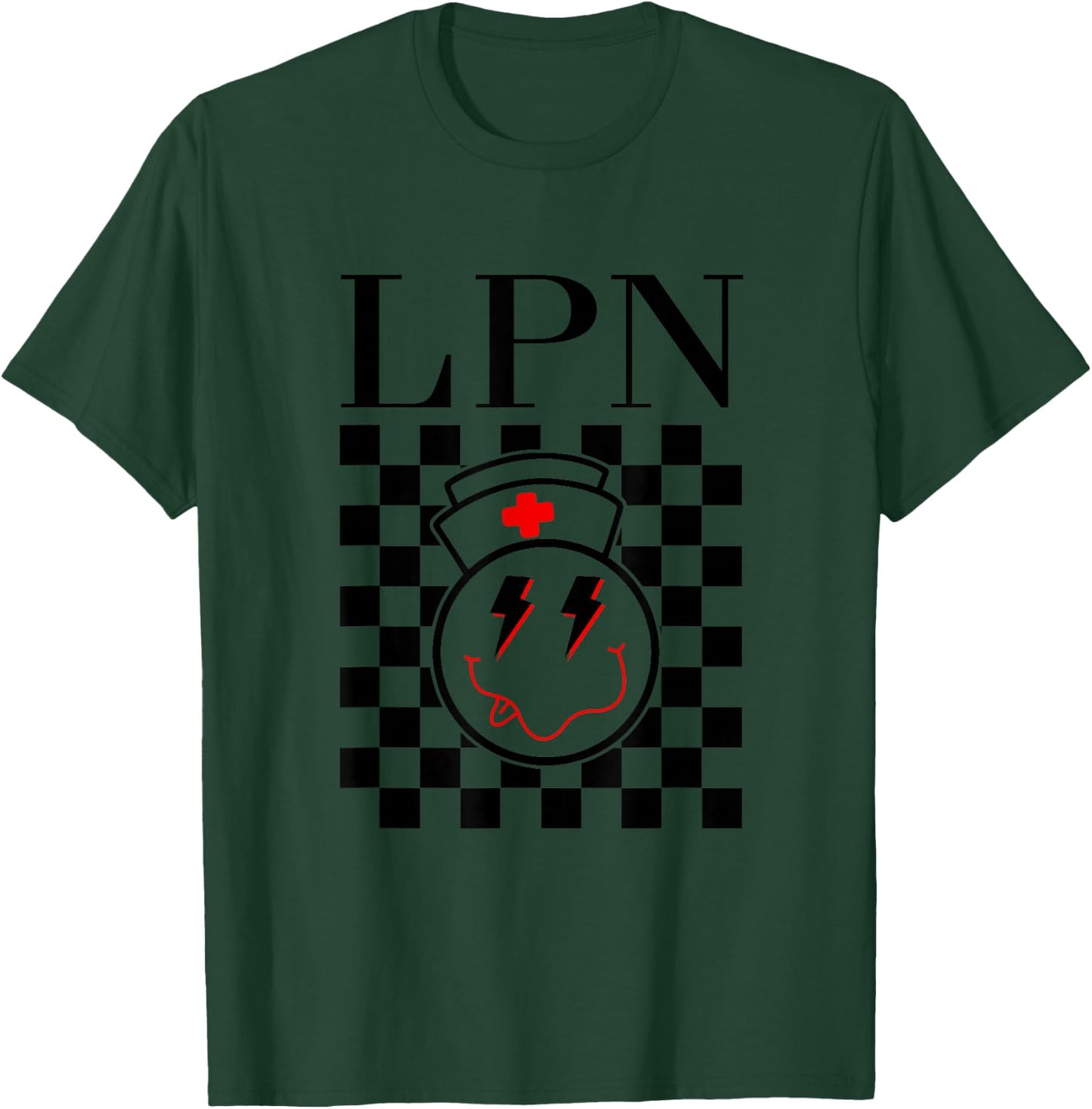 Groovy Checkered LPN Licensed Practical Nurse Squad Women T-Shirt - T-Shirt | Forest