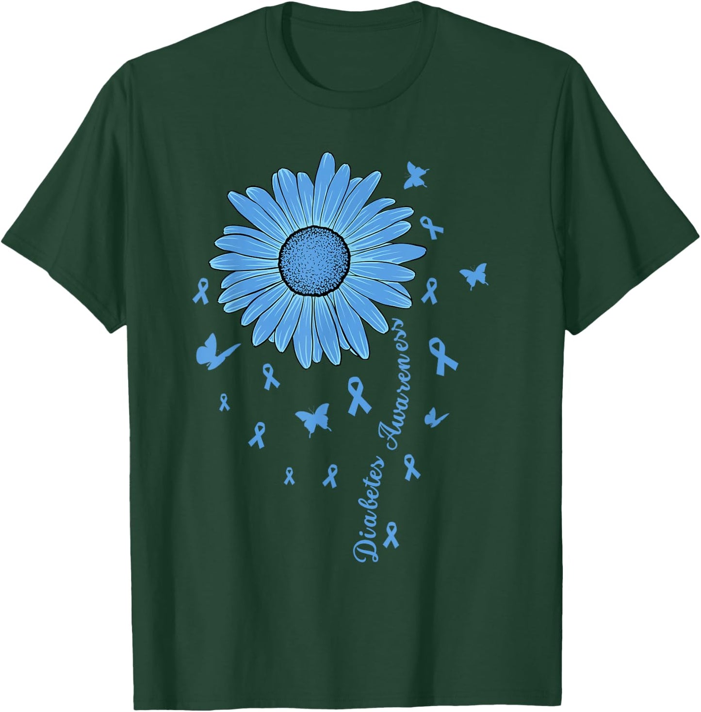 Diabetes Awareness Month Flower Blue Ribbon Diabetic Type 1 T-Shirt - T-Shirt | Forest