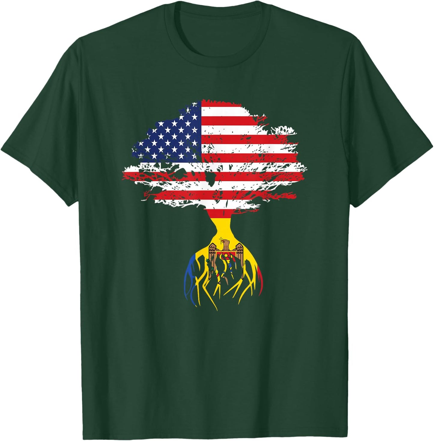 Moldovan Roots American Flag Moldova Gifts T-Shirt - T-Shirt | Forest