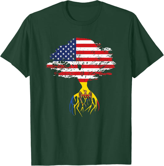Moldovan Roots American Flag Moldova Gifts T-Shirt - T-Shirt | Forest