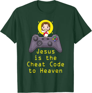 Jesus Cheat Code Funny Game Christian Gamer Catholic Gaming T-Shirt - T-Shirt | Forest