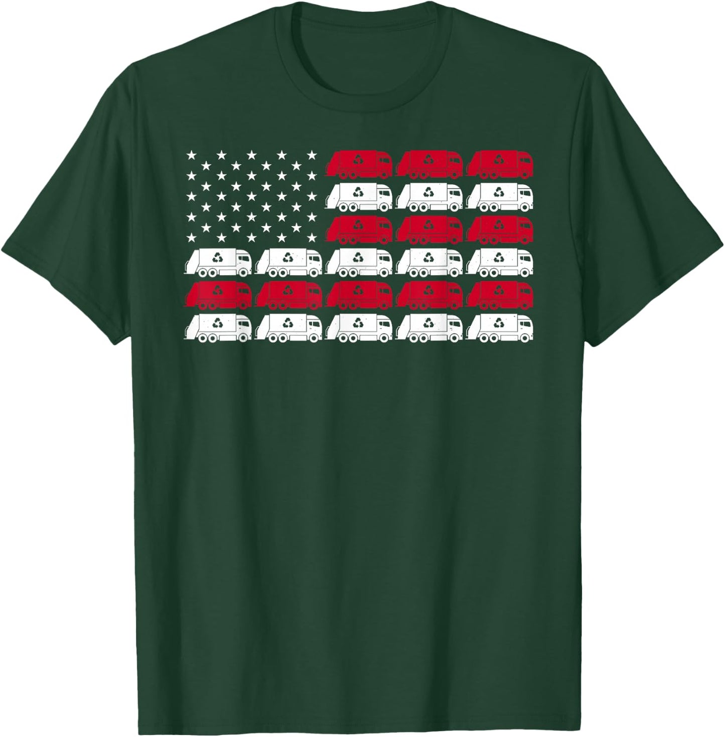 Garbage Truck USA American Flag Patriotic Men Women Boys T-Shirt - T-Shirt | Forest