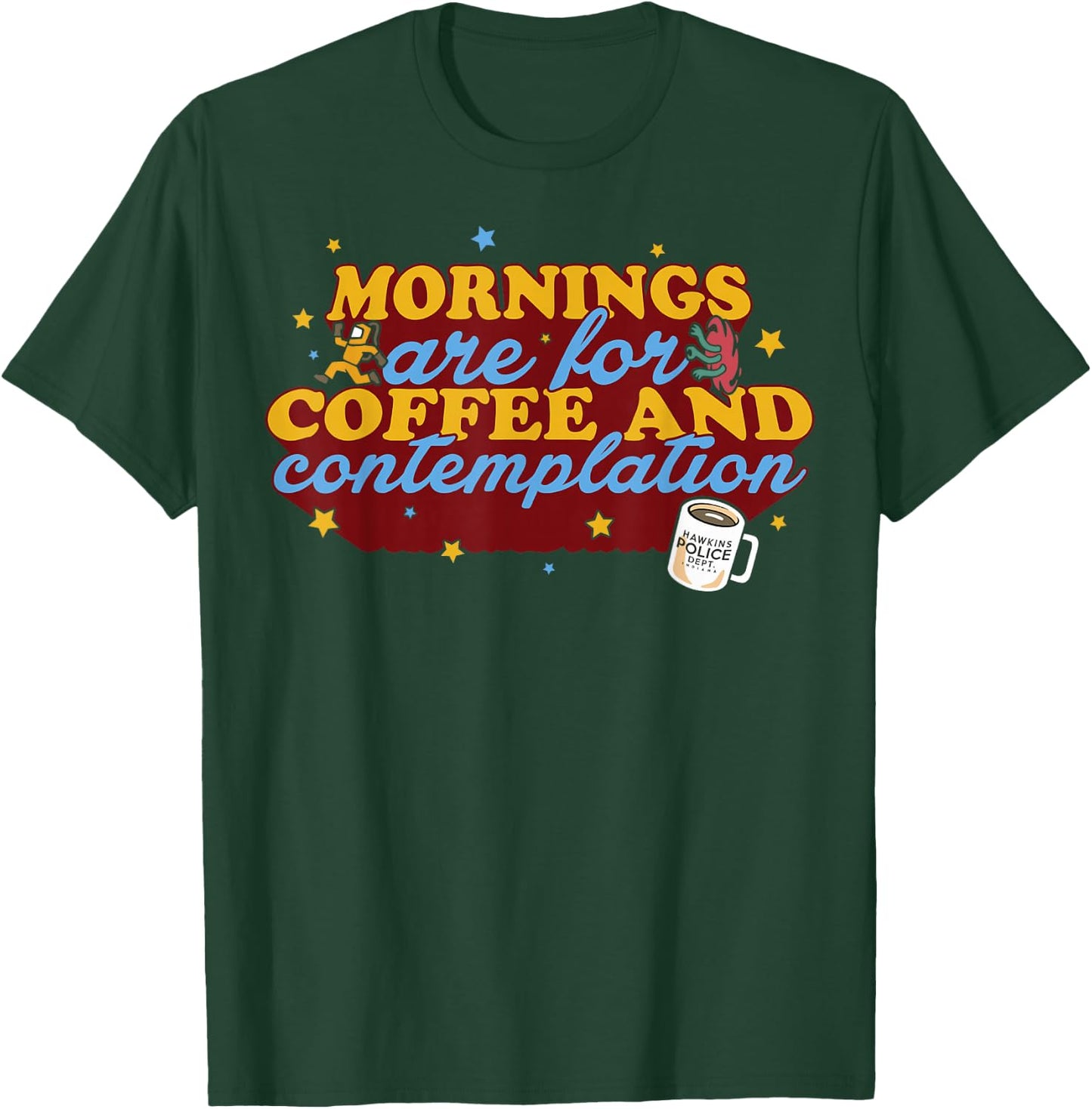 Netflix Stranger Things Coffee And Contemplation Typographic T-Shirt - T-Shirt | Forest