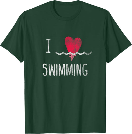 Vintage I Love Swimming Shirt - Swim Family Swimmer T-Shirt - T-Shirt | Forest