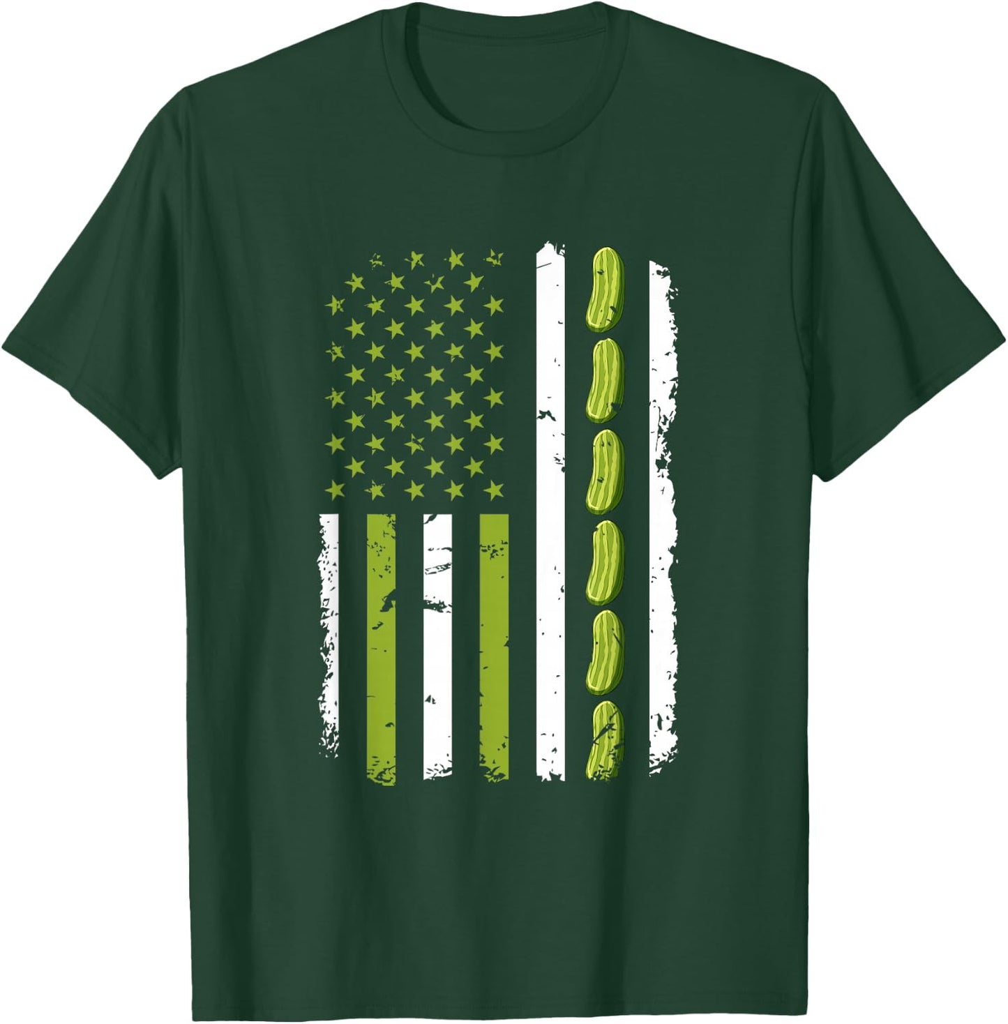 Pickle Cucumber USA American Flag Pickle Lovers 4th of July T-Shirt - T-Shirt | Forest