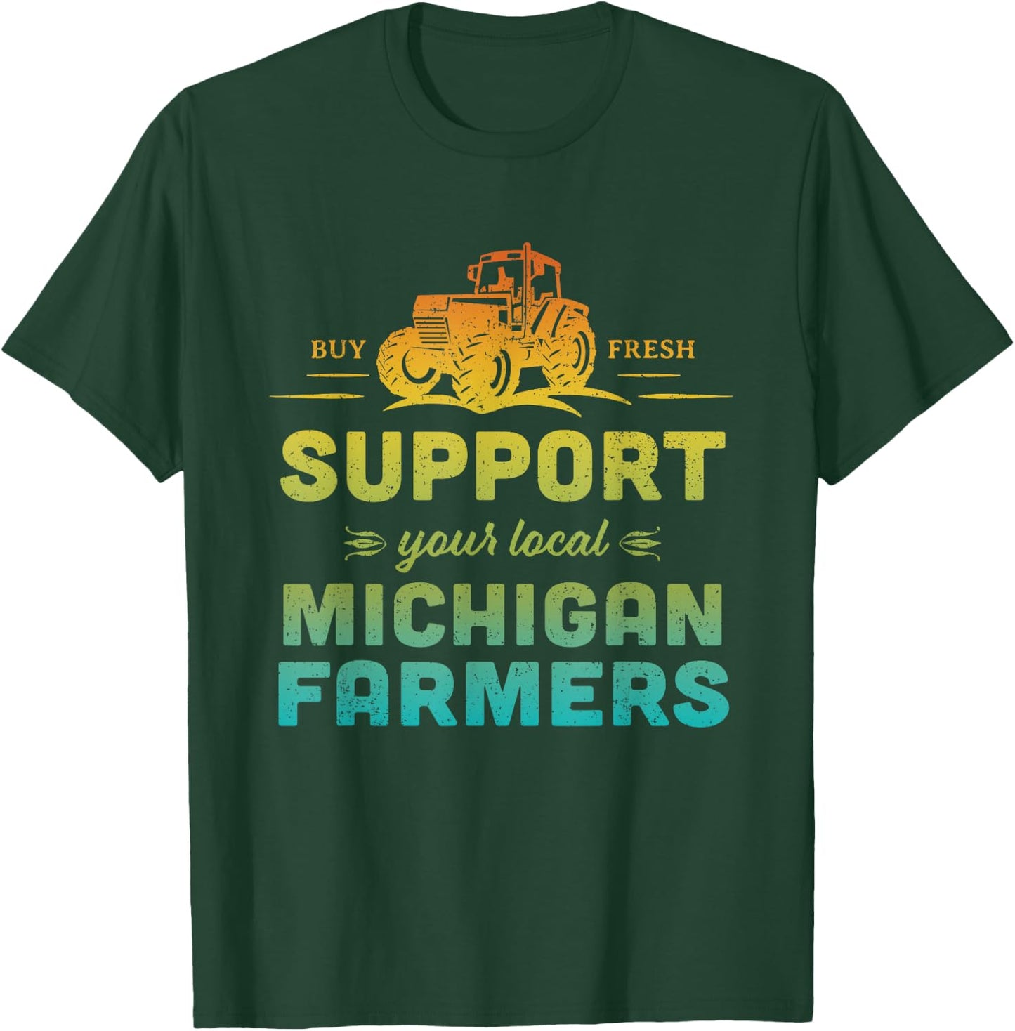 Michigan Farmers Local Market Farms Retro Tractor Souvenir T-Shirt - T-Shirt | Forest