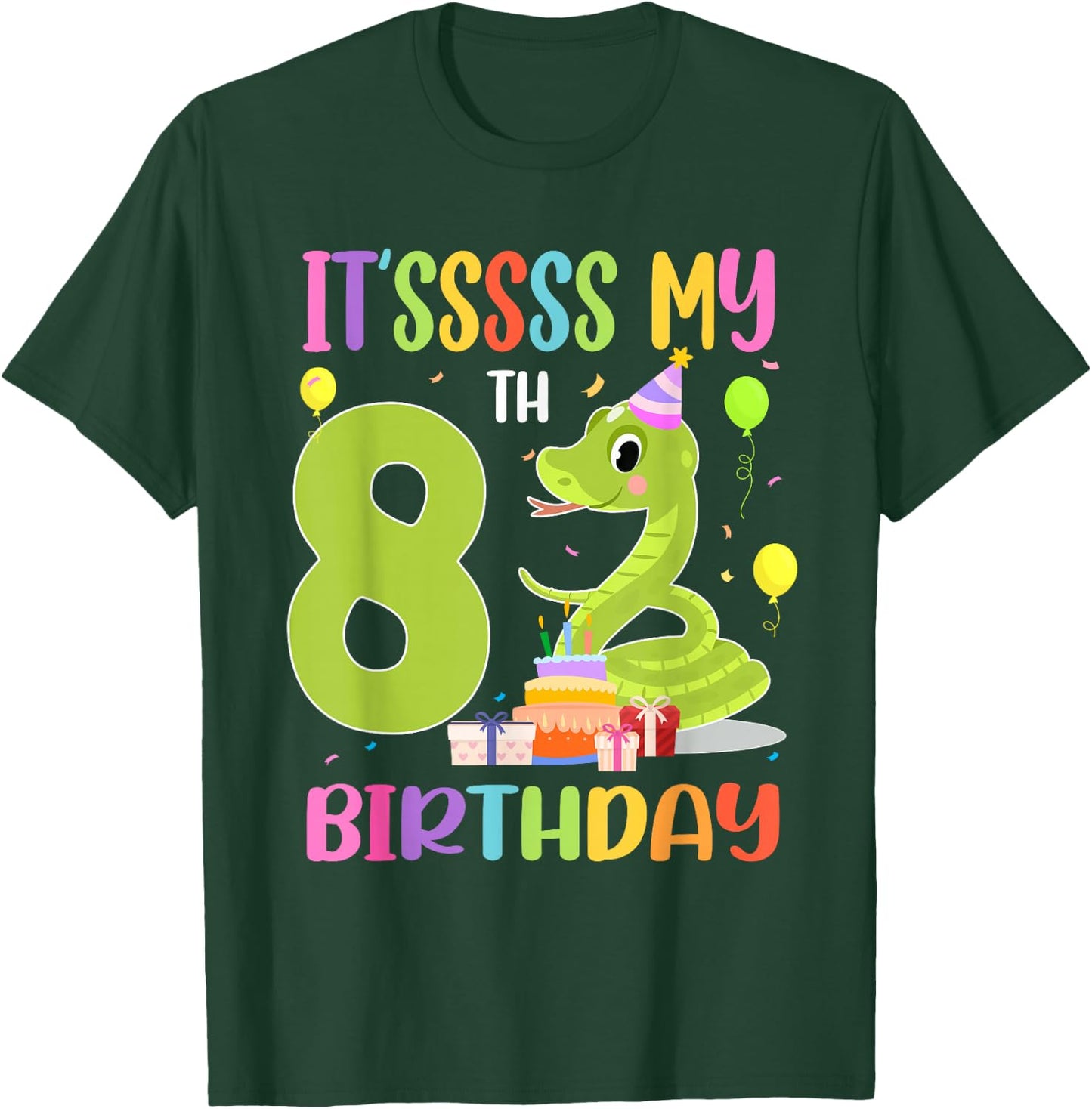 It's My 8th Birthday Snake 8 Years Old Birthday T-Shirt - T-Shirt | Forest
