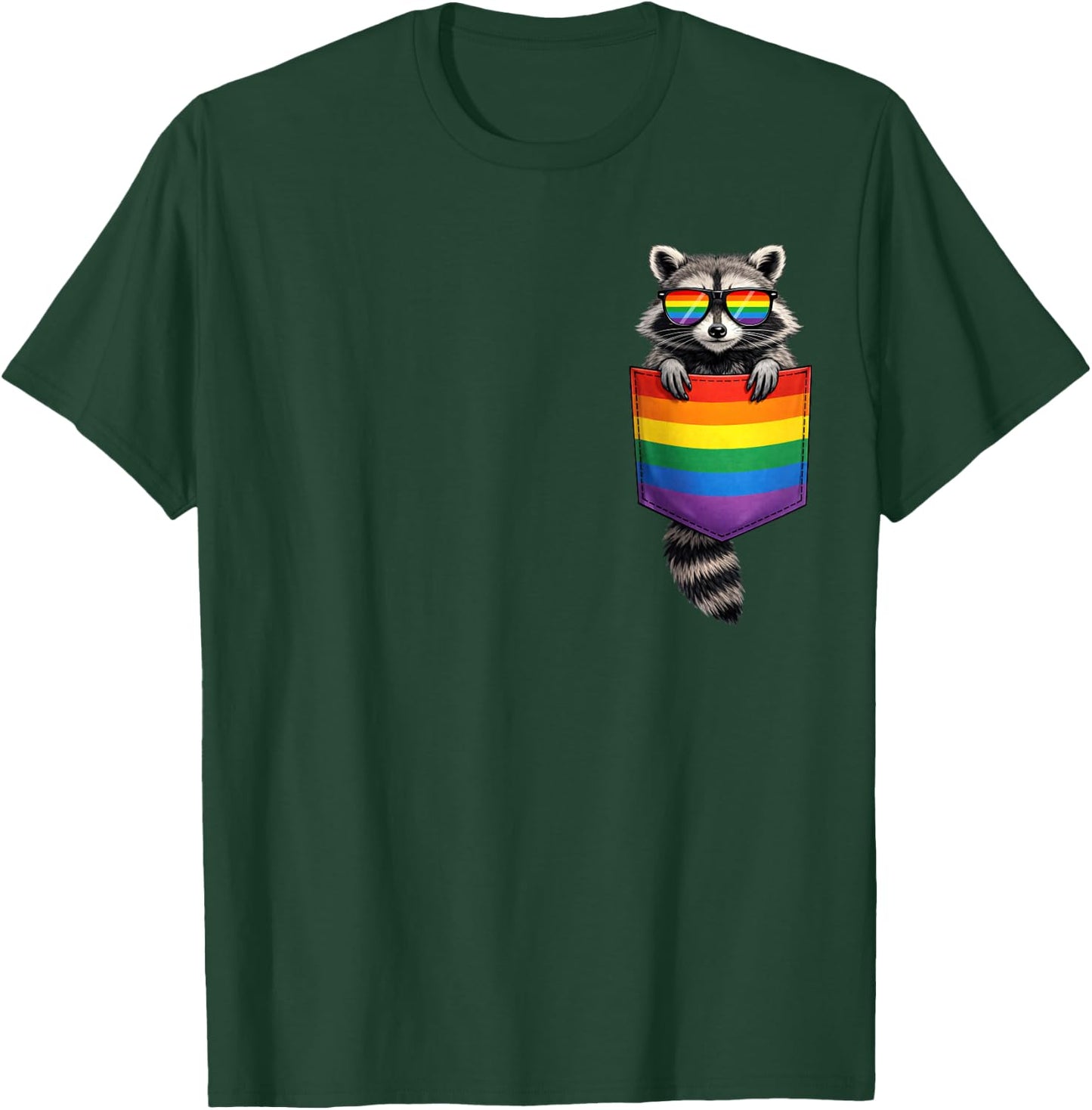 Cute Raccoon Pocket Funny LGBT Rainbow Ally Gay Pride Flag T-Shirt - T-Shirt | Forest