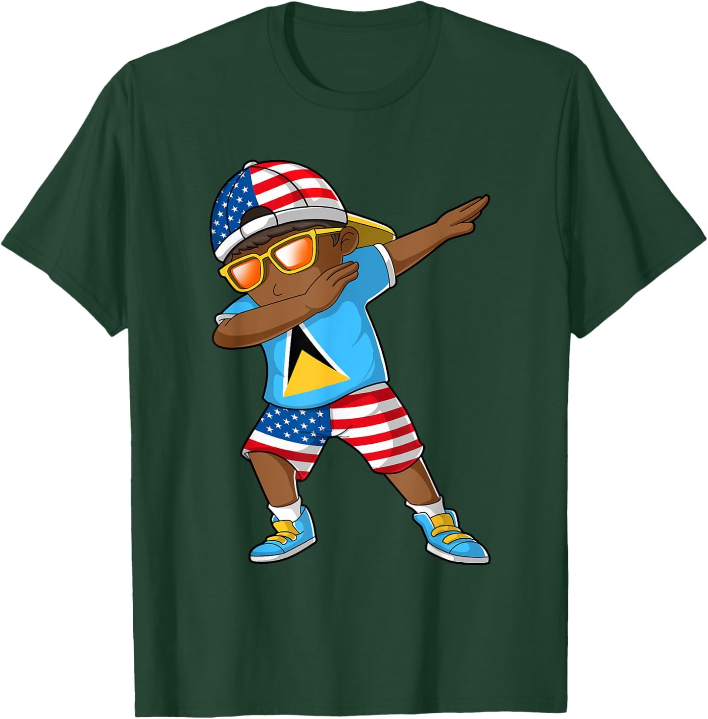 Half American Half Saint Lucian Boy Kid Saint Lucia Flag T-Shirt - T-Shirt | Forest