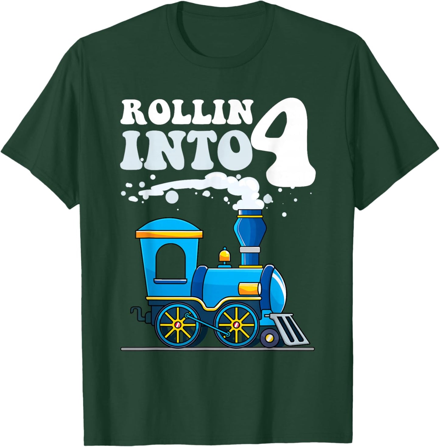 Rollin' Into 4 Train 4th Birthday Party Four Years Old Boys T-Shirt - T-Shirt | Forest
