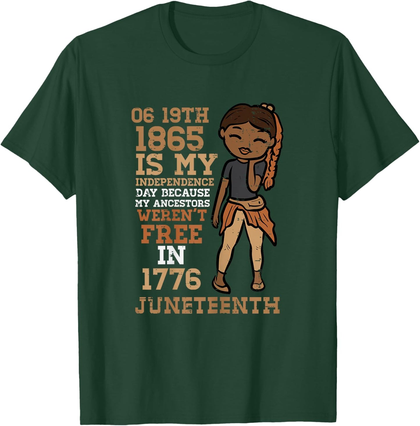 1865 My Independence Day Juneteenth Black Girl Women Kids T-Shirt - T-Shirt | Forest