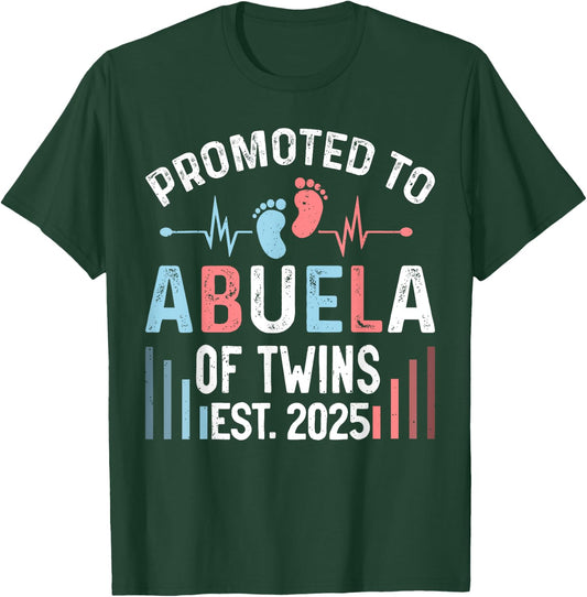 Promoted To Abuela Of Twins Est 2025 Twin Baby Shower T-Shirt - T-Shirt | Forest