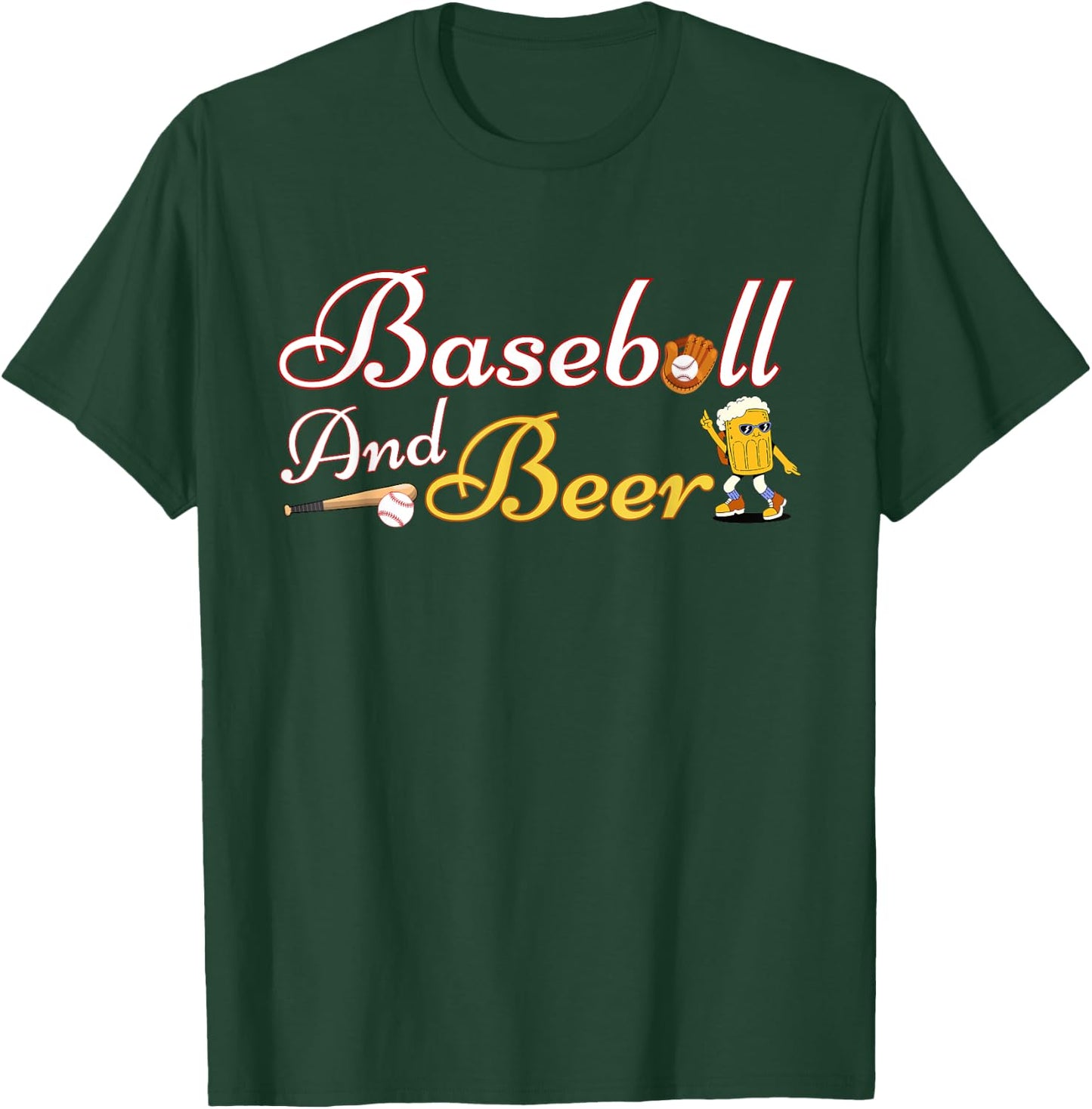 Retro Funny Drinking Vintage Baseball and Beer Apparel Lover T-Shirt - T-Shirt | Forest