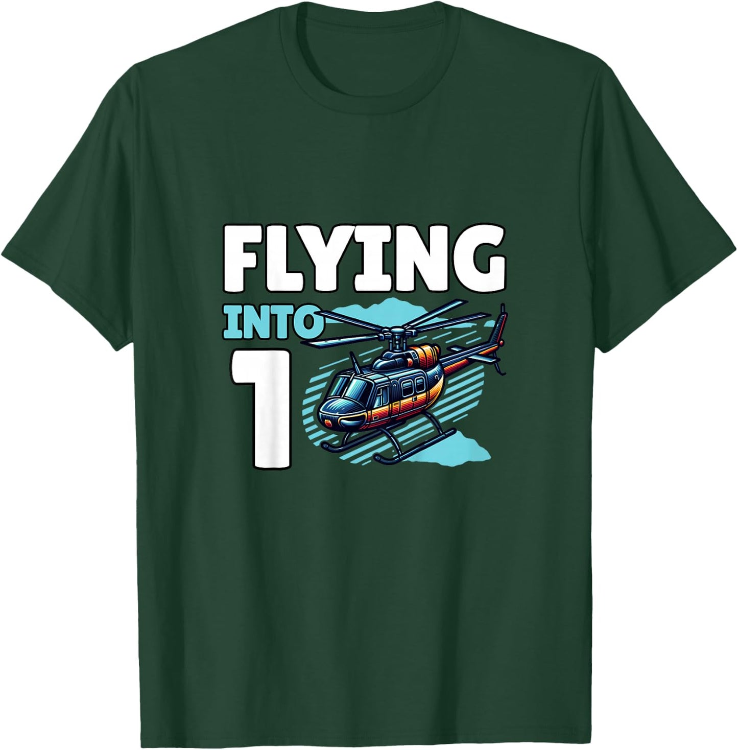 Kids Helicopter Flying Into 1 Year Old 1st Birthday Boy T-Shirt - T-Shirt | Forest