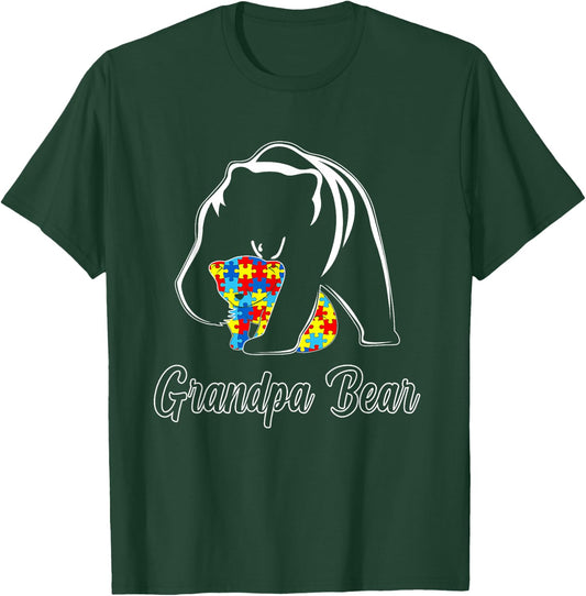 Autism Awareness Grandpa Bear Puzzle Support Autistic Adults T-Shirt - T-Shirt | Forest