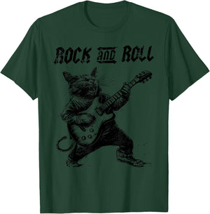 Rock and Roll Guitar Cat Vintage ROCK Guitarist Cat Men Women Girls Kids T-Shirt - T-Shirt | Forest