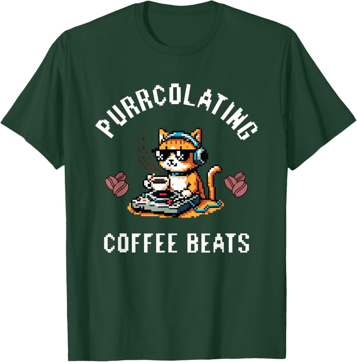 Groovy Cat Beats Coffee DJ Vibes Perfect Gifts Music Lovers Women Kids T-Shirt - T-Shirt | Forest