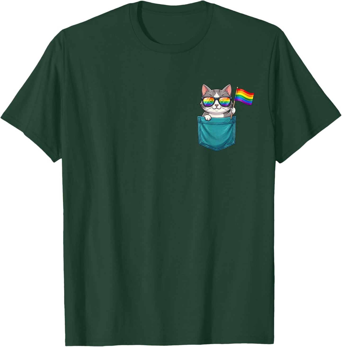 Gay Cat in The Pocket Rainbow Flag LGBTQ Pride Month Purride T-Shirt - T-Shirt | Forest