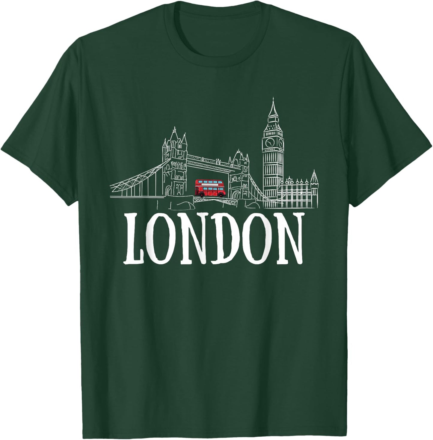 London Skyline Tourist Hometown Vacation Bus Decker Double T-Shirt - T-Shirt | Forest