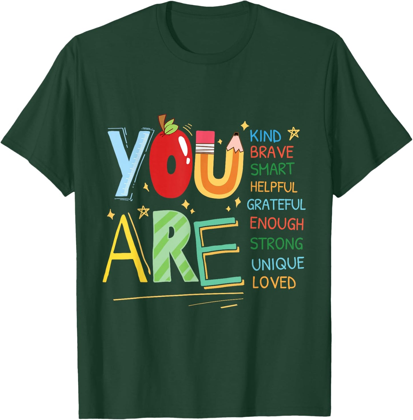 Motivational Kids Quote You are Smart Brave Strong Kind T-Shirt - T-Shirt | Forest
