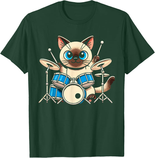 Siamese Cat Playing Drums Music Lover Women Kids T-Shirt - T-Shirt | Forest