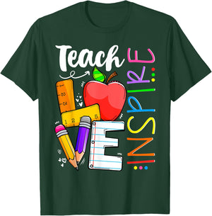 Cute Teach Love And Inspire Men Women Teacher T-Shirt - T-Shirt | Forest