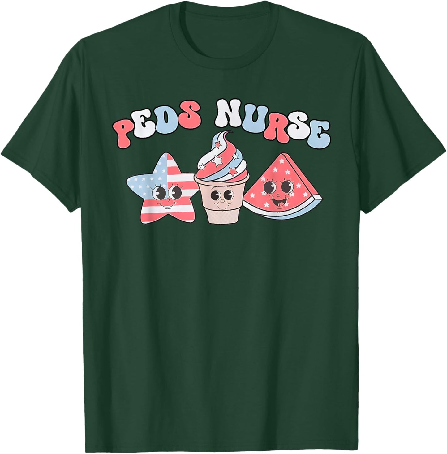 Retro Peds Crew 4th Of July Peds Pediatric Nurse T-Shirt - T-Shirt | Forest