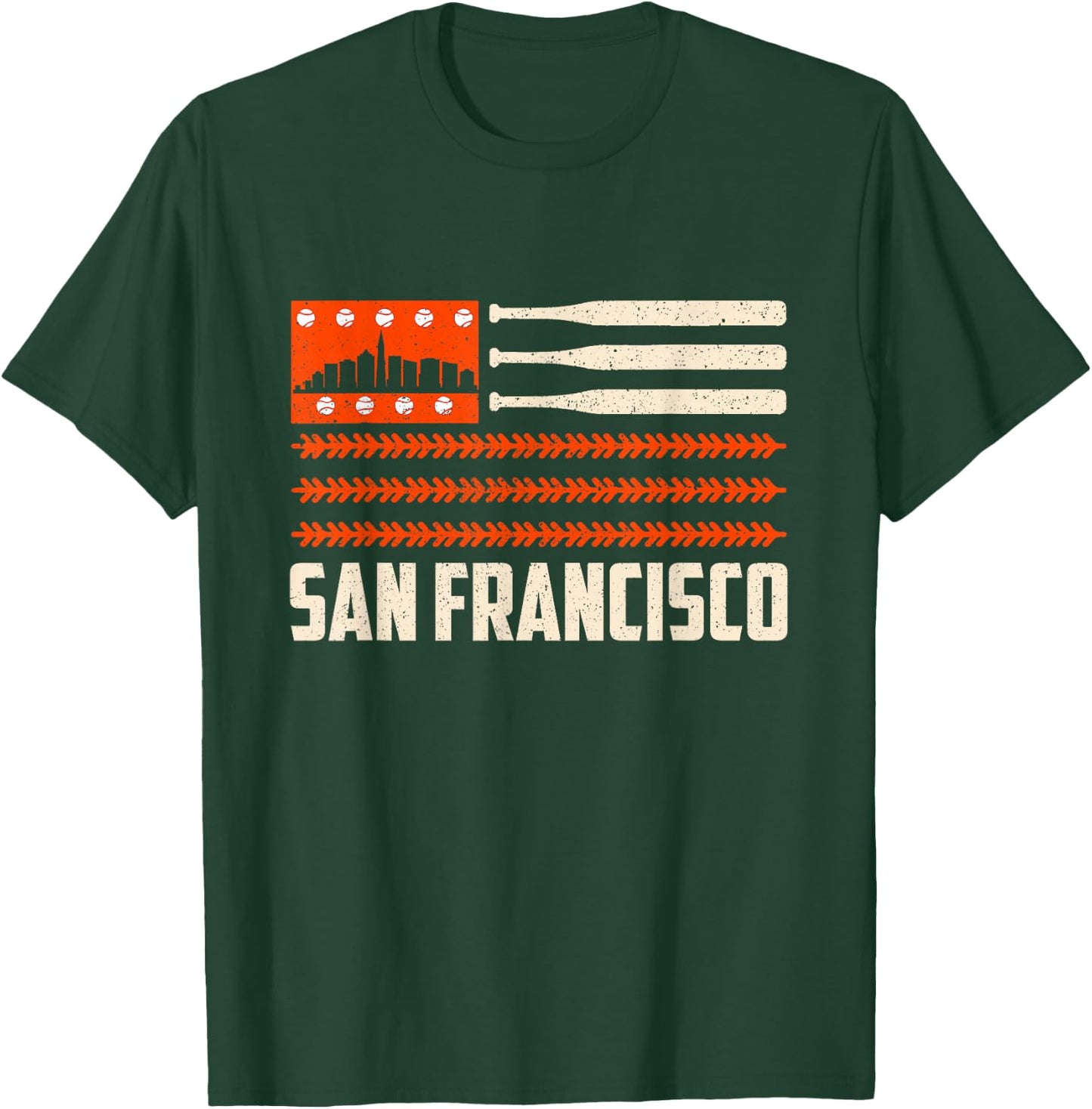 San Francisco Baseball Flag Patriotic Vintage T-Shirt - T-Shirt | Forest