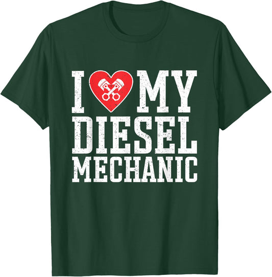 Vintage Mechanic I Love My Diesel Mechanic Girlfriend Wife T-Shirt - T-Shirt | Forest