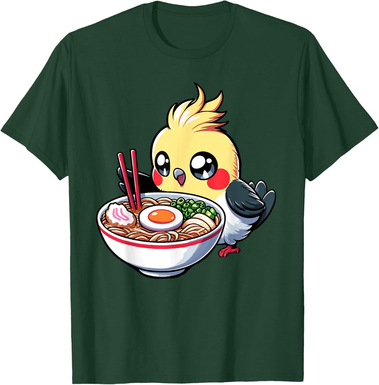 Cute Kawaii Cockatiel Bird Eating Ramen Parrot Lover Funny T-Shirt - T-Shirt | Forest