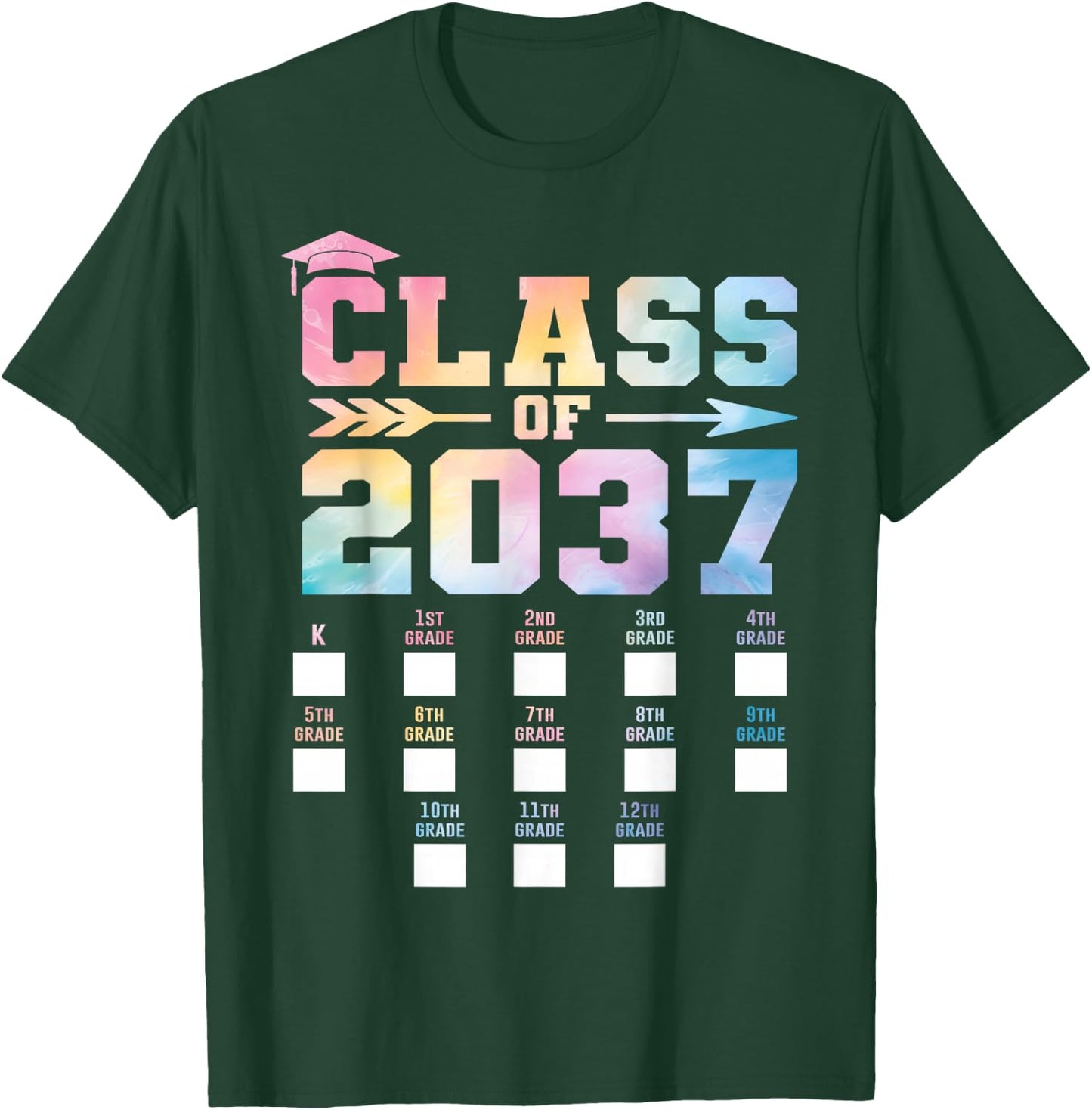 Class of 2037 Grow with Me Shirt Check box K-12 Girls Boys T-Shirt - T-Shirt | Forest
