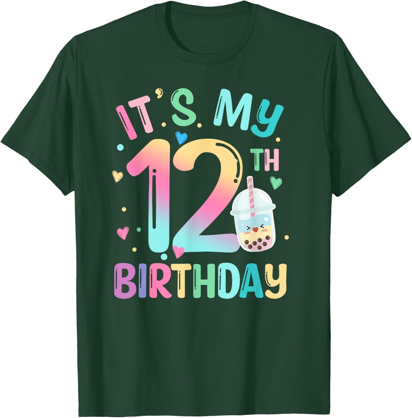 It's My 12th Birthday Bubble Boba Tea Party 12 Year Old Girl T-Shirt - T-Shirt | Forest