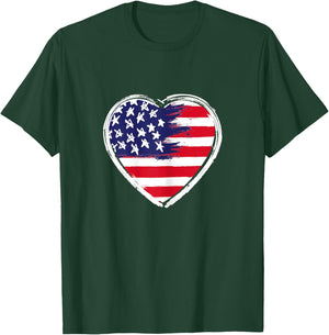 Heart US Flag 4th of July Patriotic American Stars Stripes T-Shirt - T-Shirt | Forest