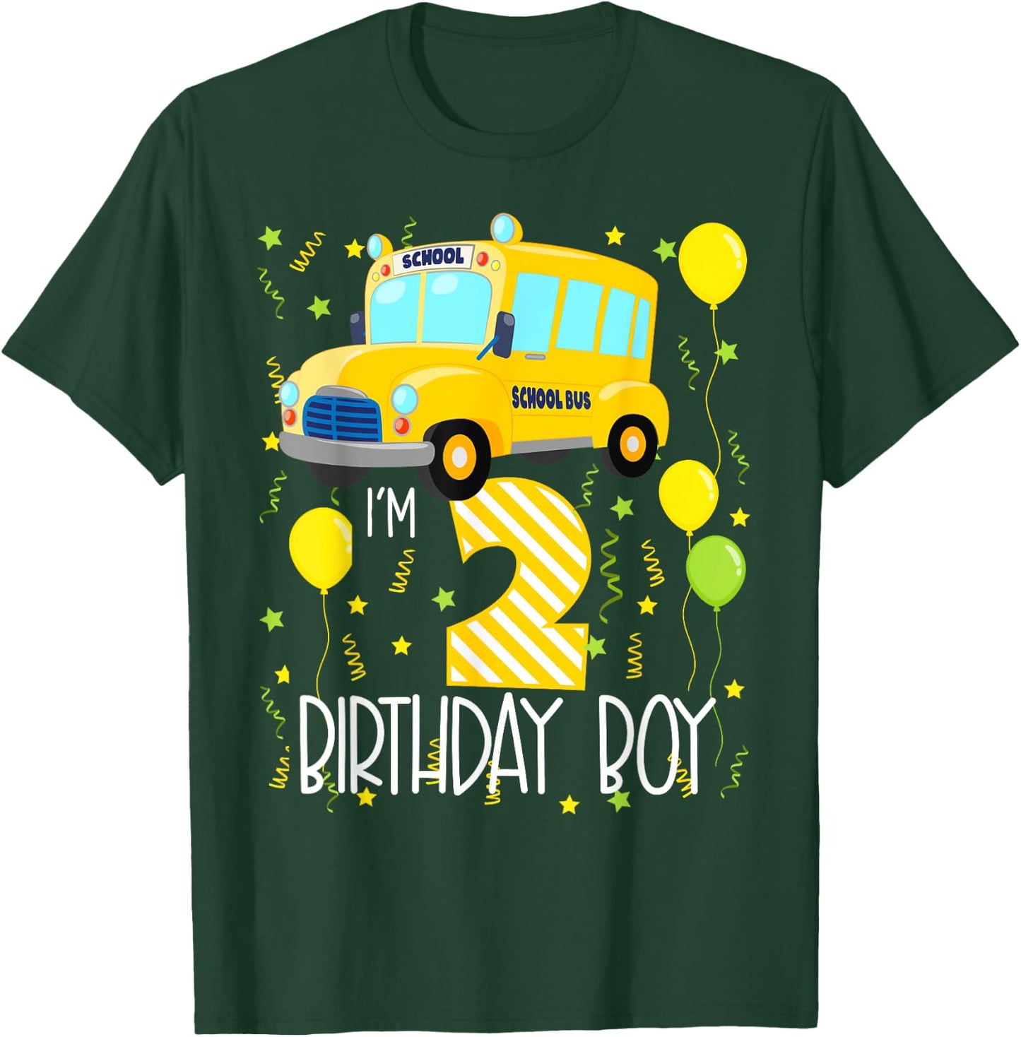 I'm 2 Birthday Boy School Bus Kids 2nd Birthday Party T-Shirt - T-Shirt | Forest