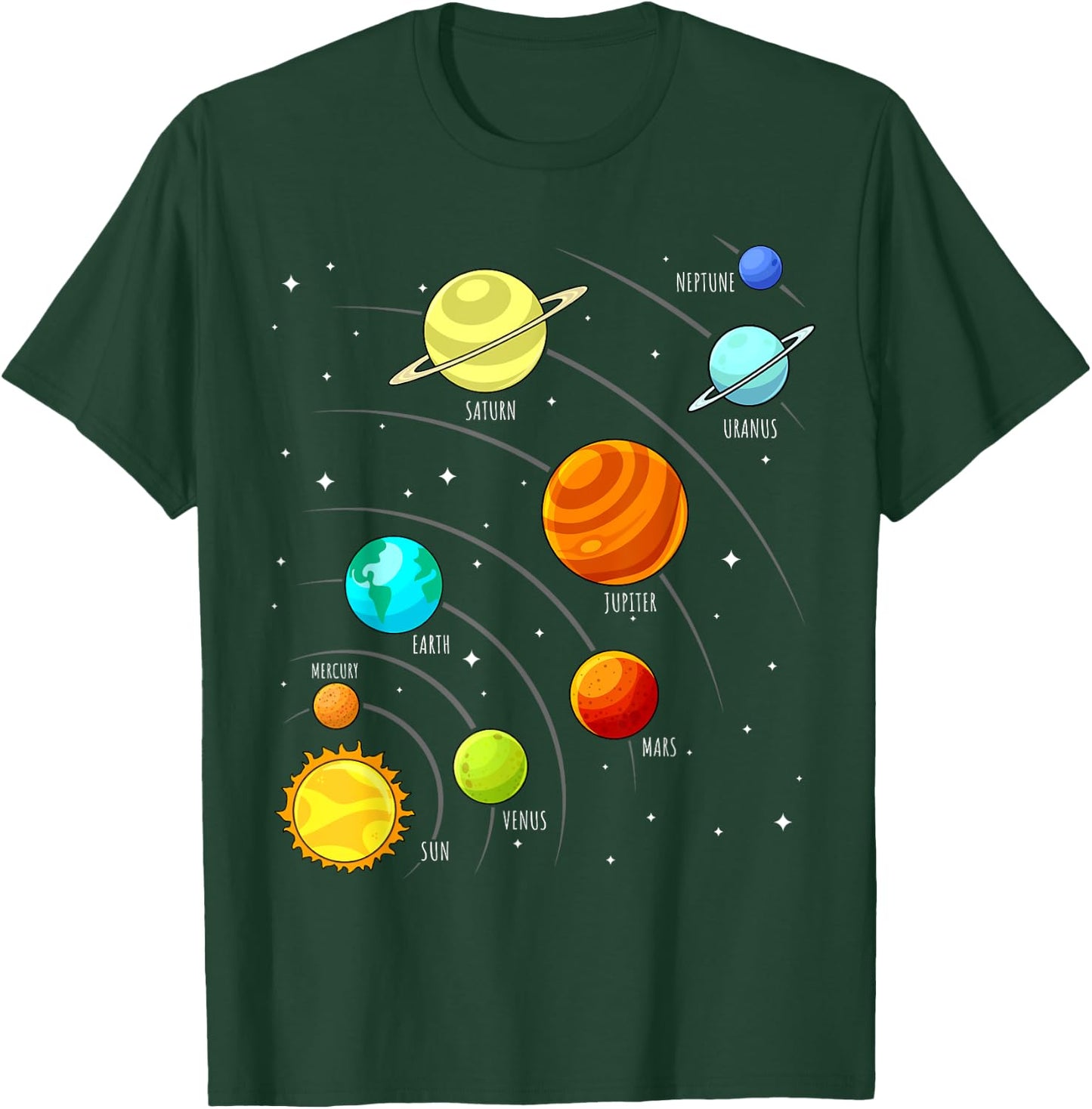 Kids Colorful Planets Solar Systems Space Science Boys Girls T-Shirt - T-Shirt | Forest