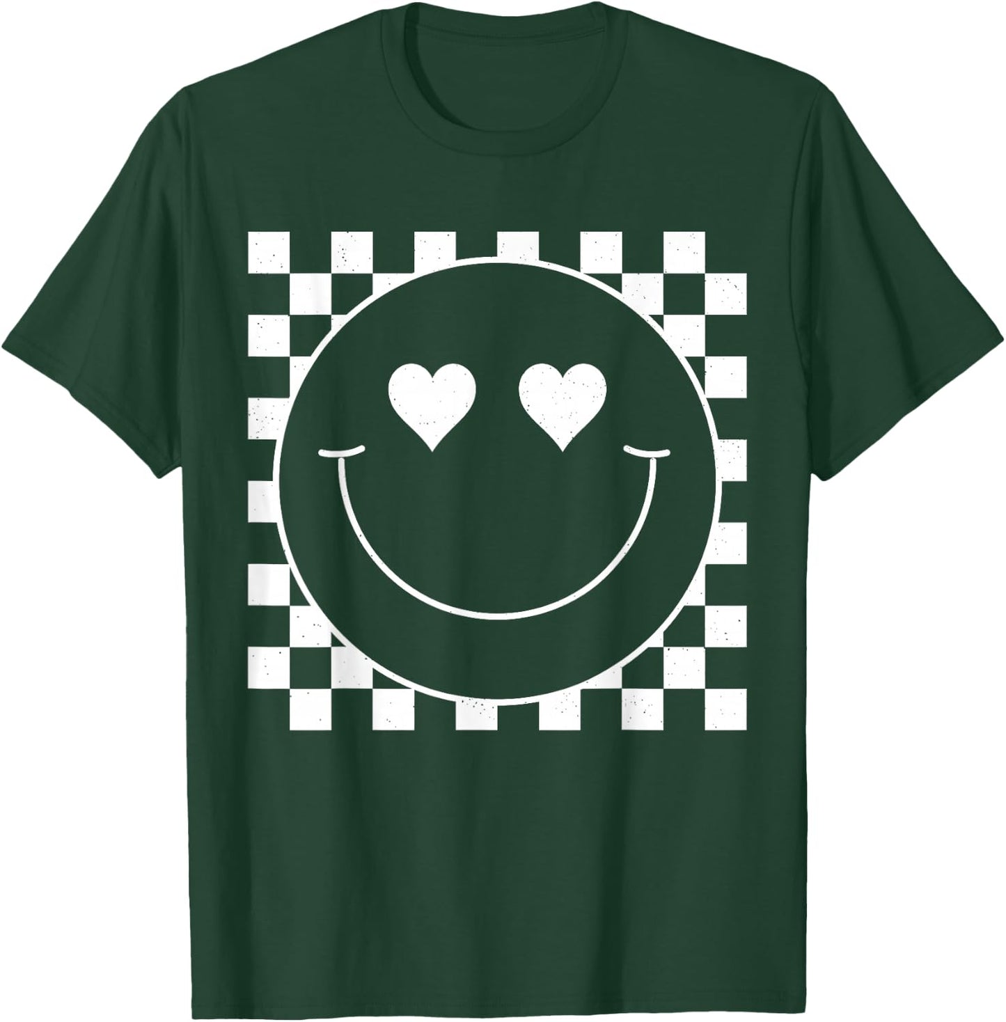 White Checkered 80s Heart Eyes Smile Face Shirt Happy Face T-Shirt - T-Shirt | Forest