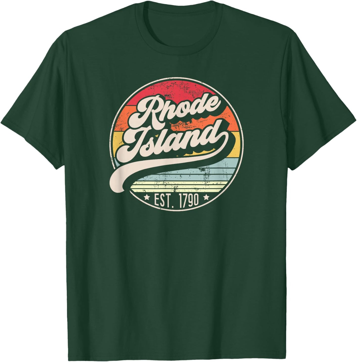Retro Rhode Island Home State RI Cool 70s Style Sunset T-Shirt - T-Shirt | Forest