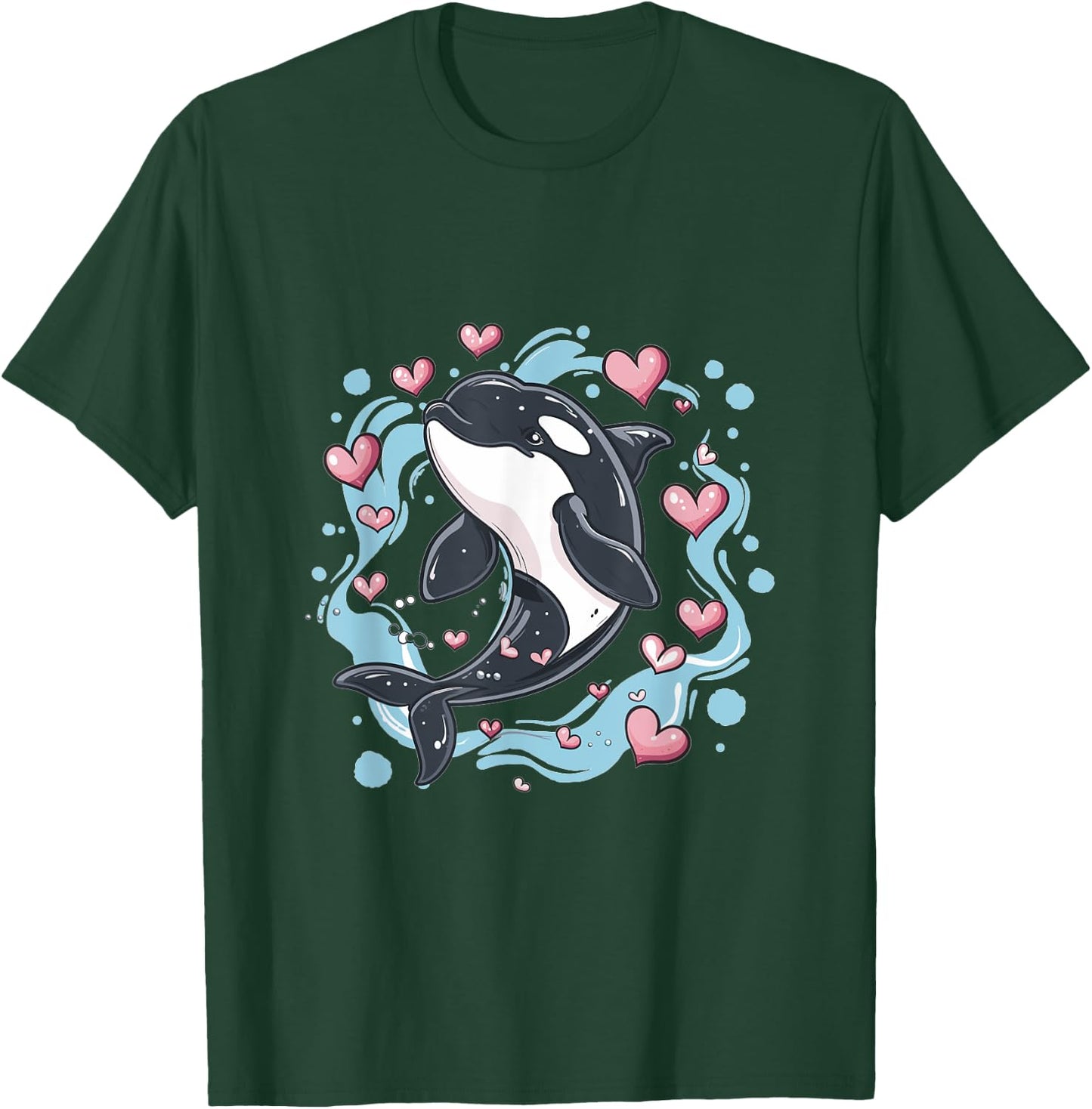 Orca Whale Hearts Graphic T-Shirt - T-Shirt | Forest