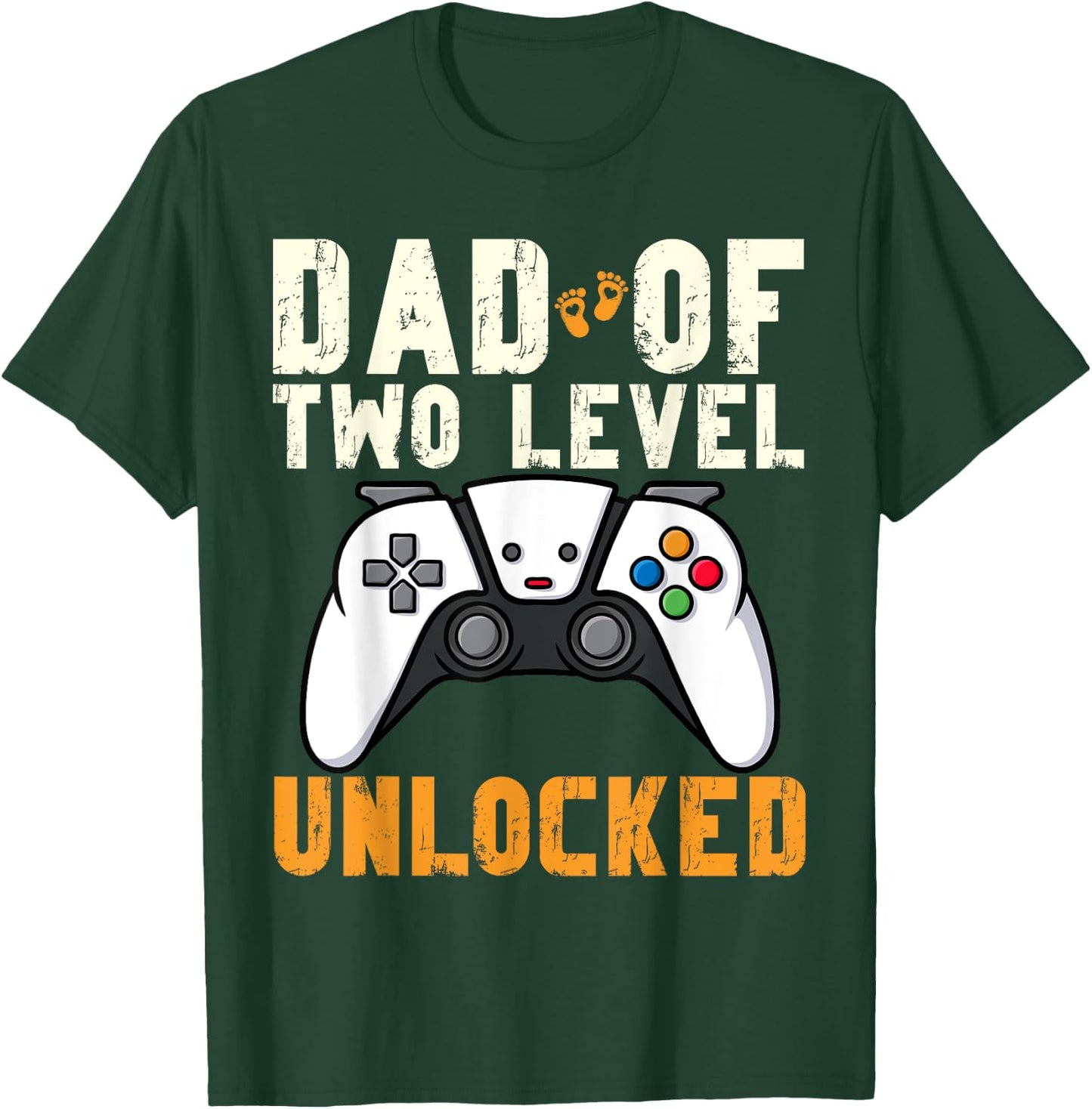 Daddy Again Leveled Up To Dad of 2 Gamer Dad Level Unlocked T-Shirt - T-Shirt | Forest