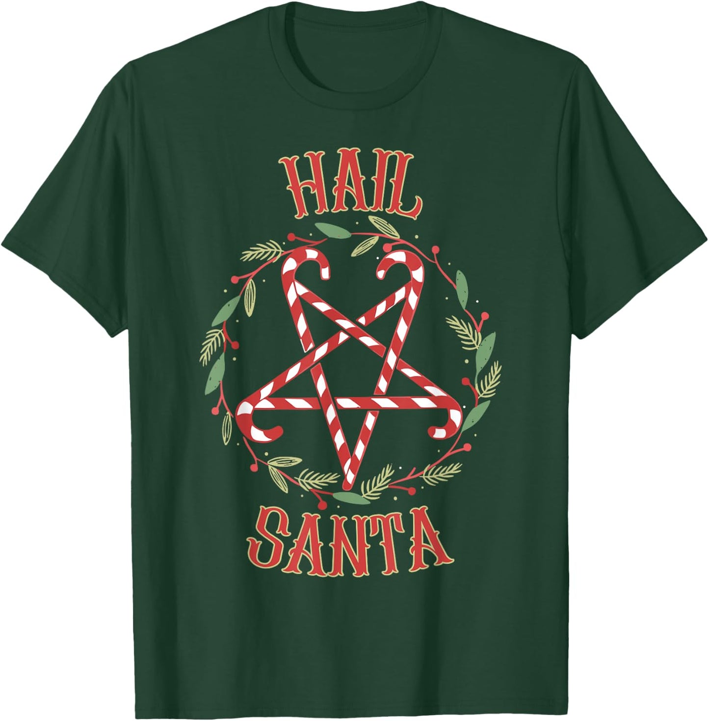 Hail Santa Funny Christmas Pajamas Heavy Metal Xmas Holiday T-Shirt - T-Shirt | Forest