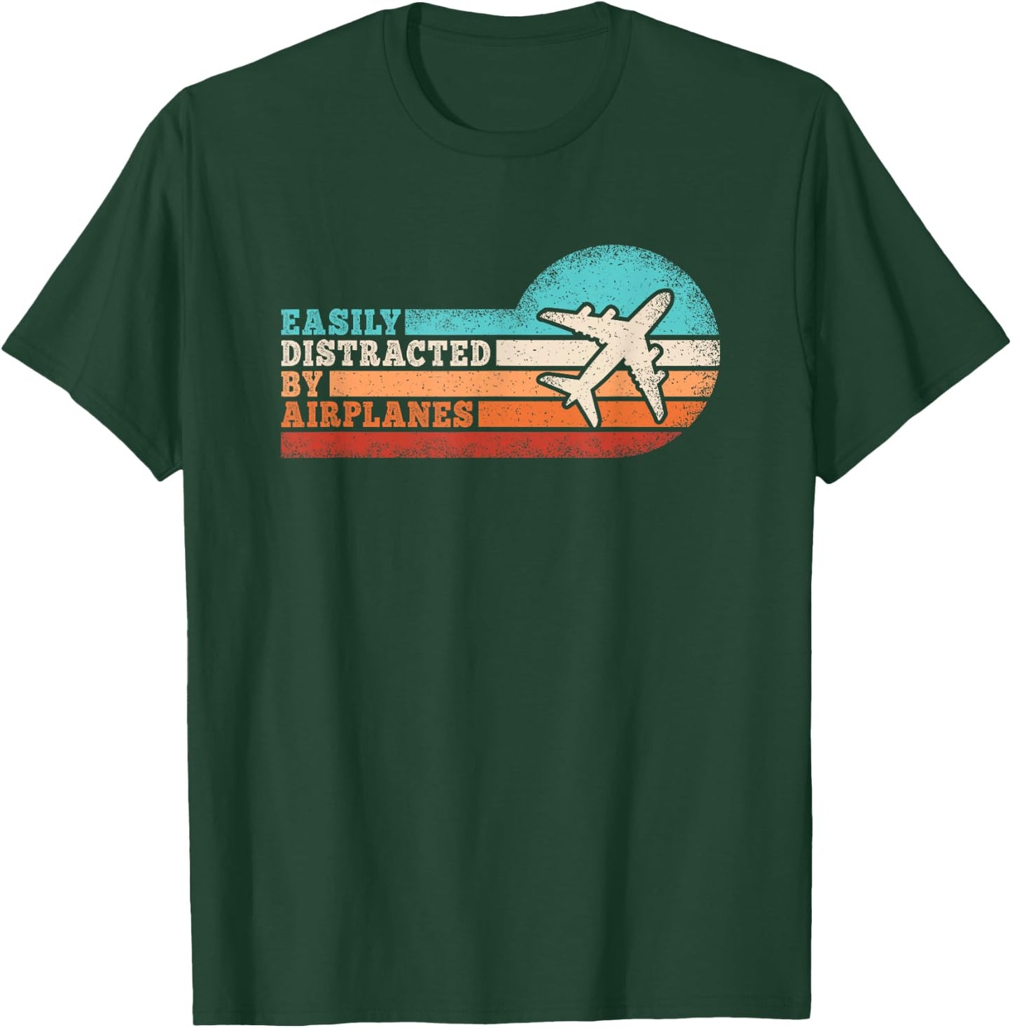 Easily Distracted by Airplanes Funny Pilot Aviation Men T-Shirt - T-Shirt | Forest