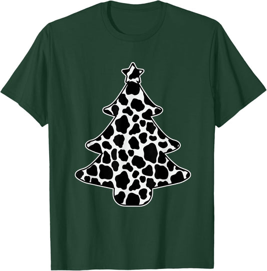 Cow Print Christmas Tree Pajama X-Mas Farm Animal Farmer T-Shirt - T-Shirt | Forest