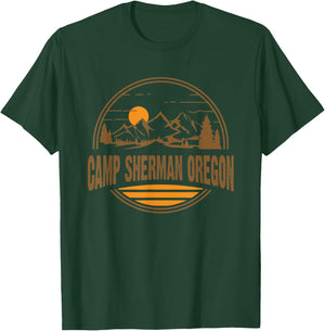Vintage Camp Sherman, Oregon Mountain Hiking Souvenir Print T-Shirt - T-Shirt | Forest