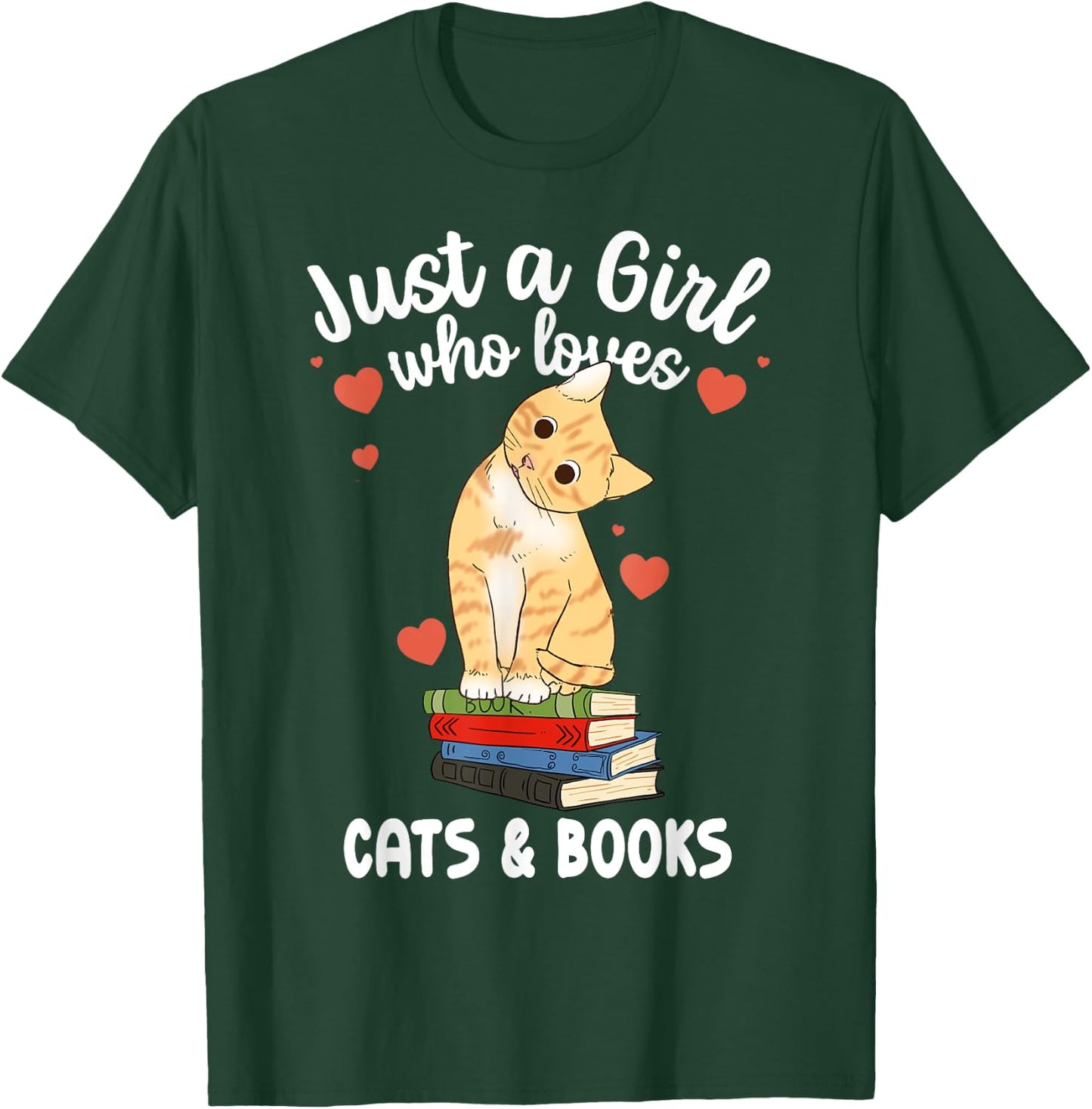 Just a Girl Who Loves Cats and Books Reading Cat & Bookworm T-Shirt - T-Shirt | Forest