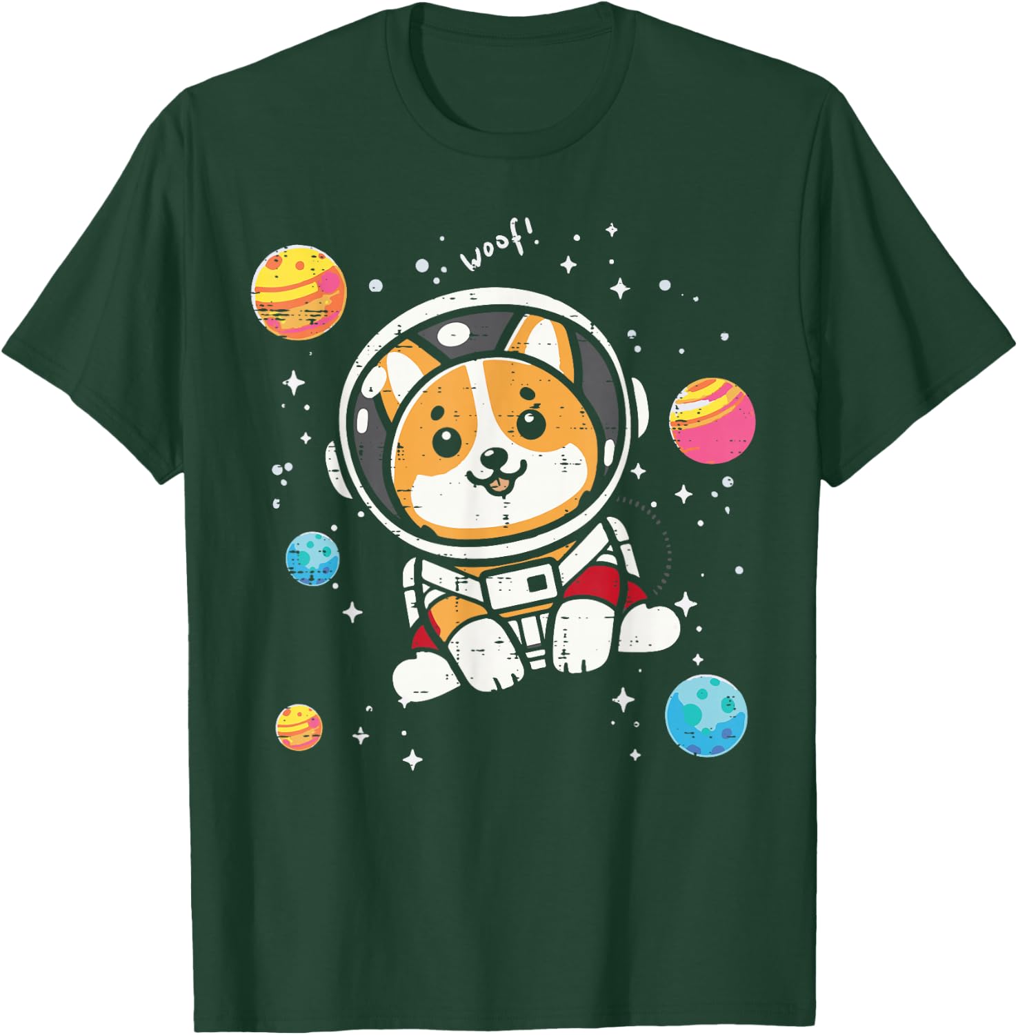 Astronaut Dog Welsh Corgi Woof Space Galaxy Men Women Kids T-Shirt - T-Shirt | Forest