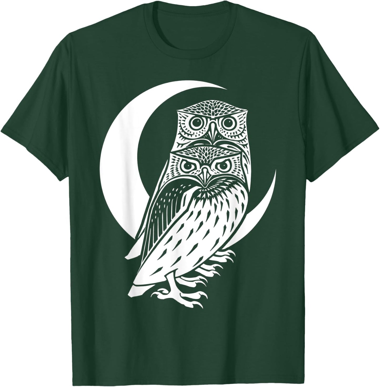Witchy Wiccan Goth Owls And Halloween Crescent Moon T-Shirt - T-Shirt | Forest
