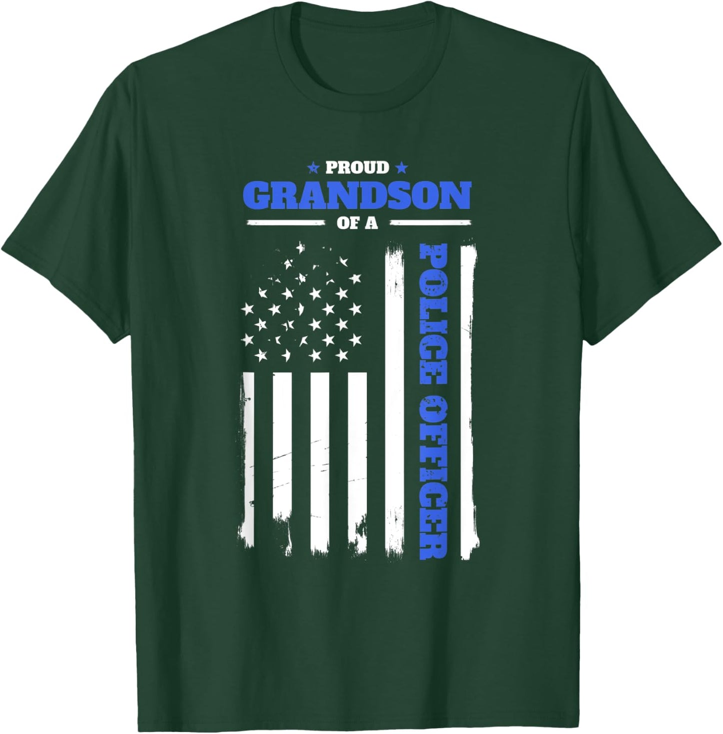 Proud Grandson of a Police Officer Distressed American Flag Women Kids Men T-Shirt - T-Shirt | Forest