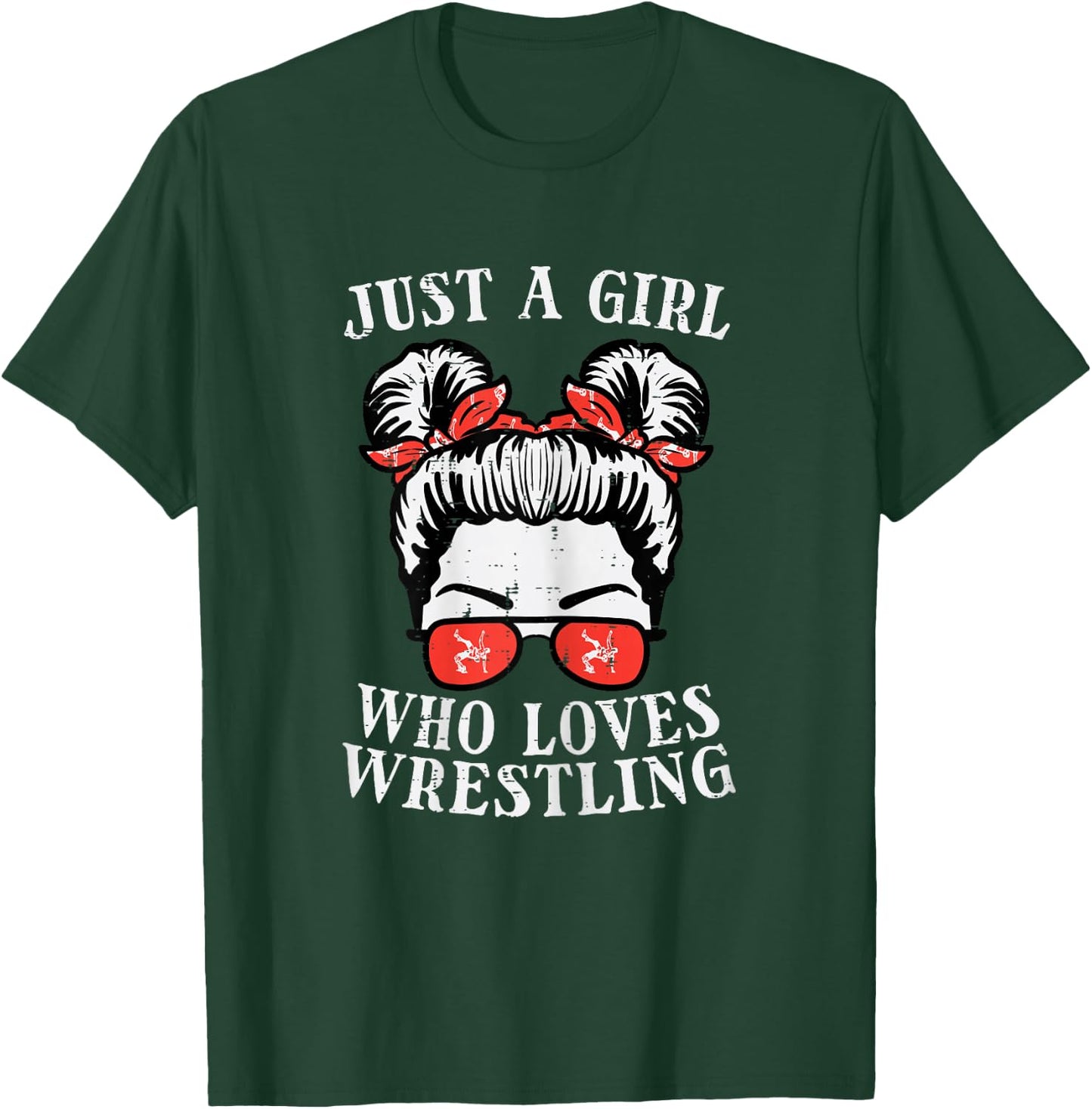 Just Girl Who Loves Wrestling Messy Bun Wrestler Women Kids T-Shirt - T-Shirt | Forest