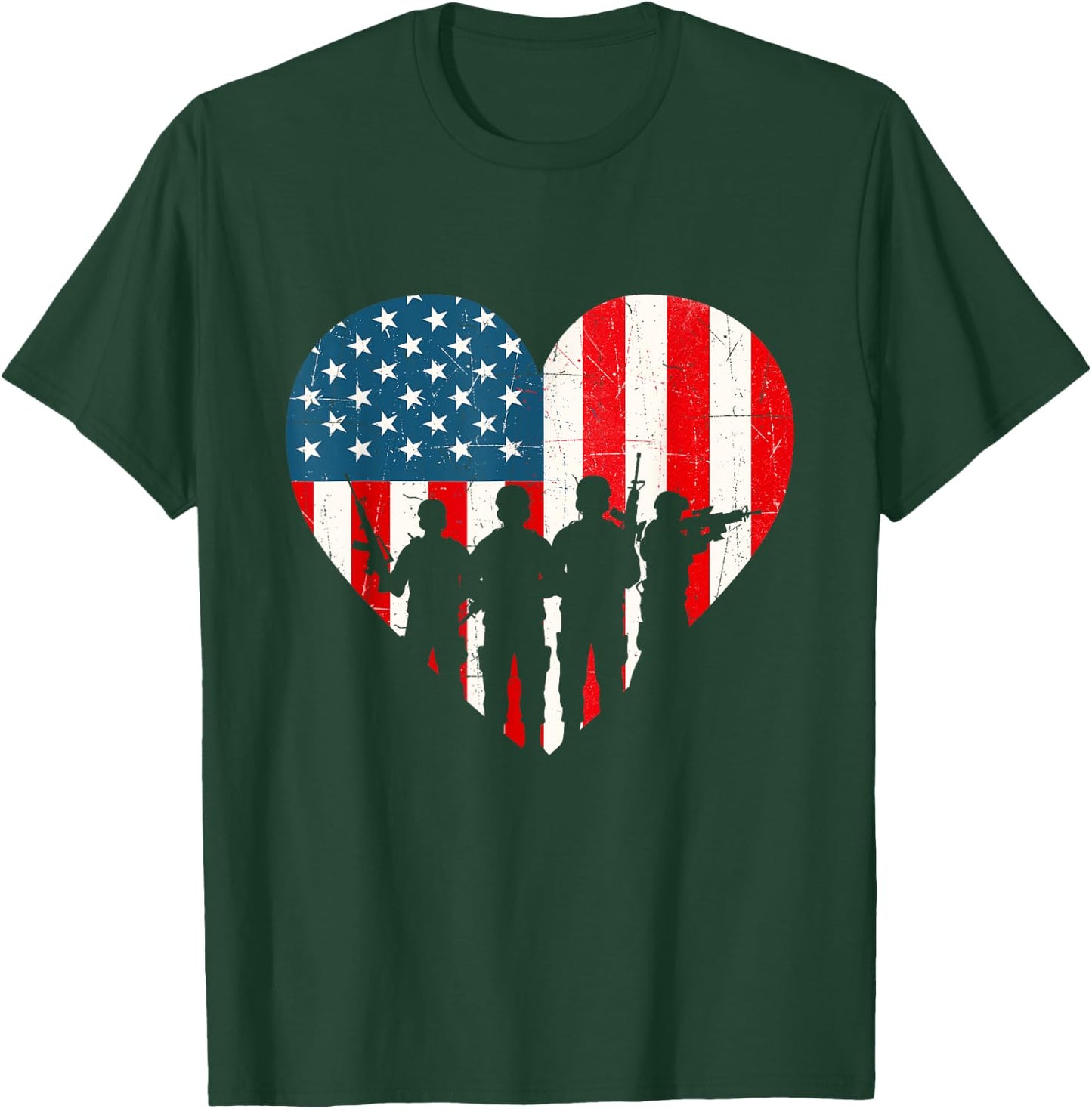 US Flag Heart Soldiers - Patriotic Veterans Memorial Day Kids Men T-Shirt - T-Shirt | Forest